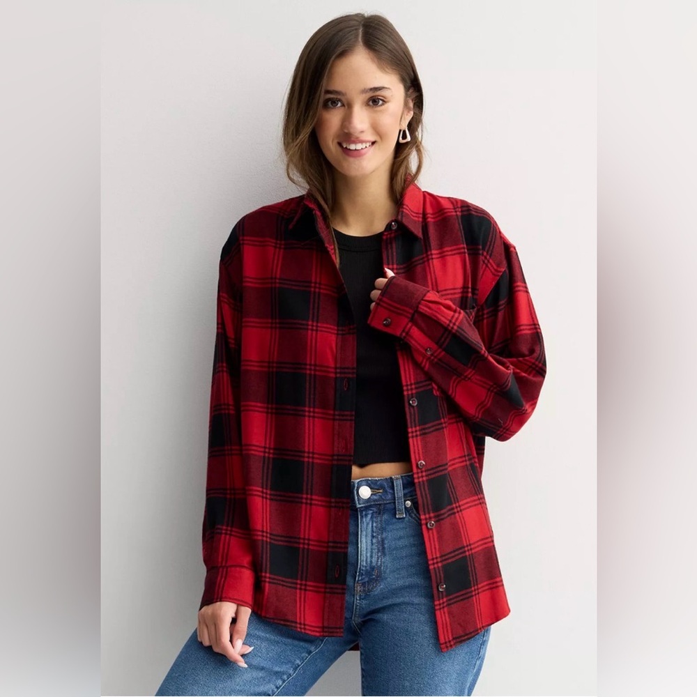 Dalia Collection Red and Black Checkered Shirt